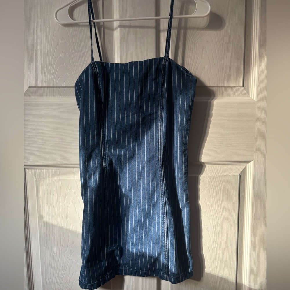 Denim striped mini dress